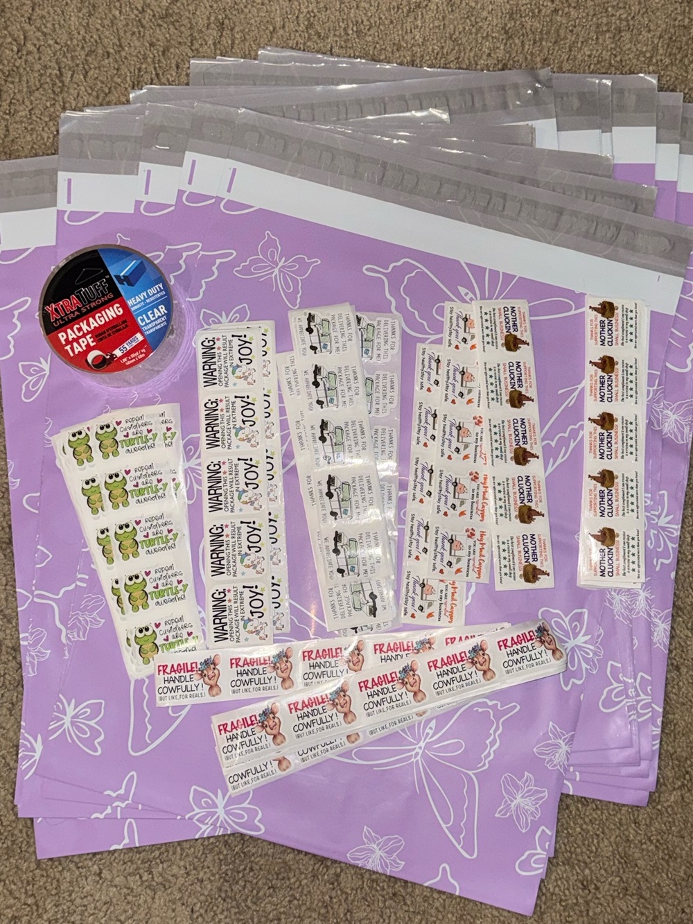 Deluxe Spring Shipping Bundle 20 Poly Mailers 300 Stickers & Tape